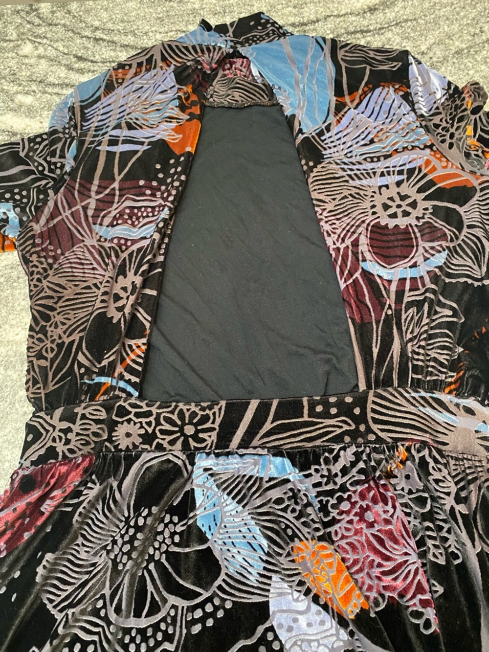 Velvet Floral Open-Back Mini Dress in Black Blue And orange - Picture 15 of 15